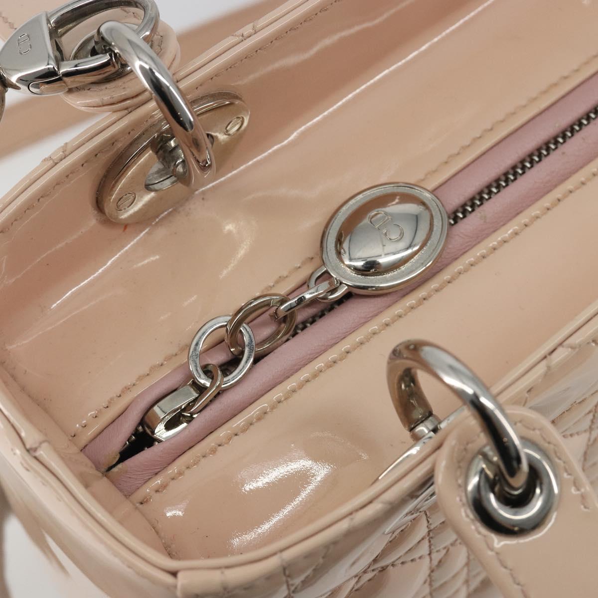 Christian Dior Lady Dior Canage Large Bag Patent leather 2way Pink Auth 193127