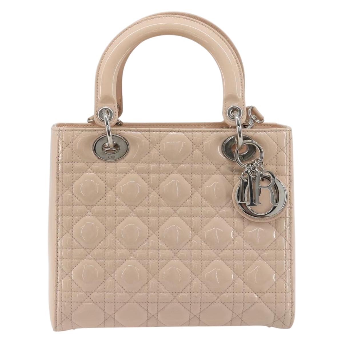 Christian Dior Lady Dior Canage Large Bag Patent leather 2way Pink Auth 193127