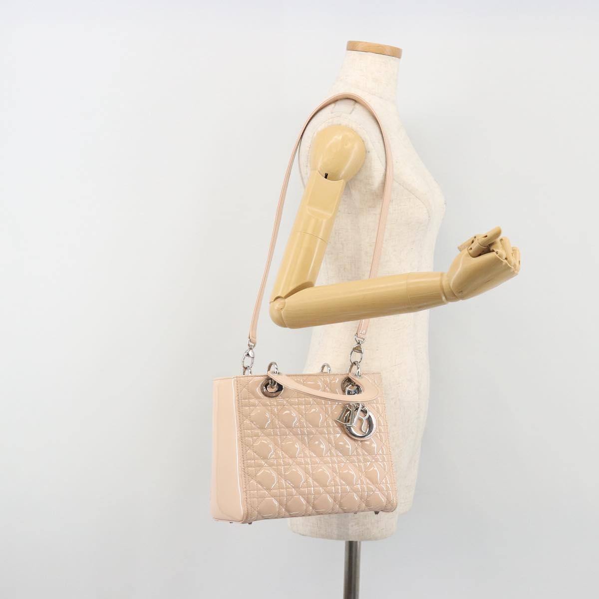 Christian Dior Lady Dior Canage Large Bag Patent leather 2way Pink Auth 193127
