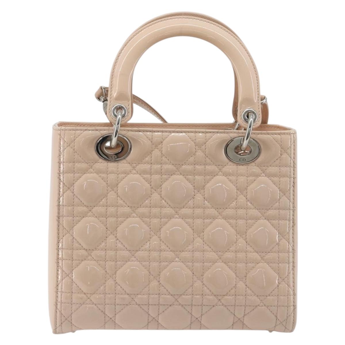 Christian Dior Lady Dior Canage Large Bag Patent leather 2way Pink Auth 193127