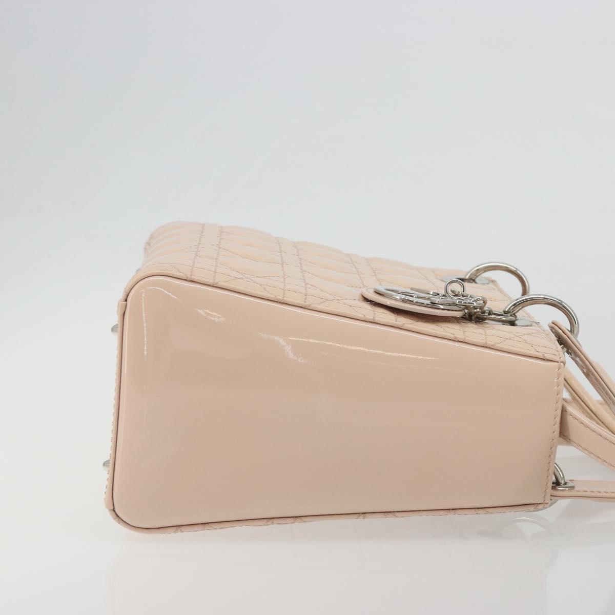 Christian Dior Lady Dior Canage Large Bag Patent leather 2way Pink Auth 193127