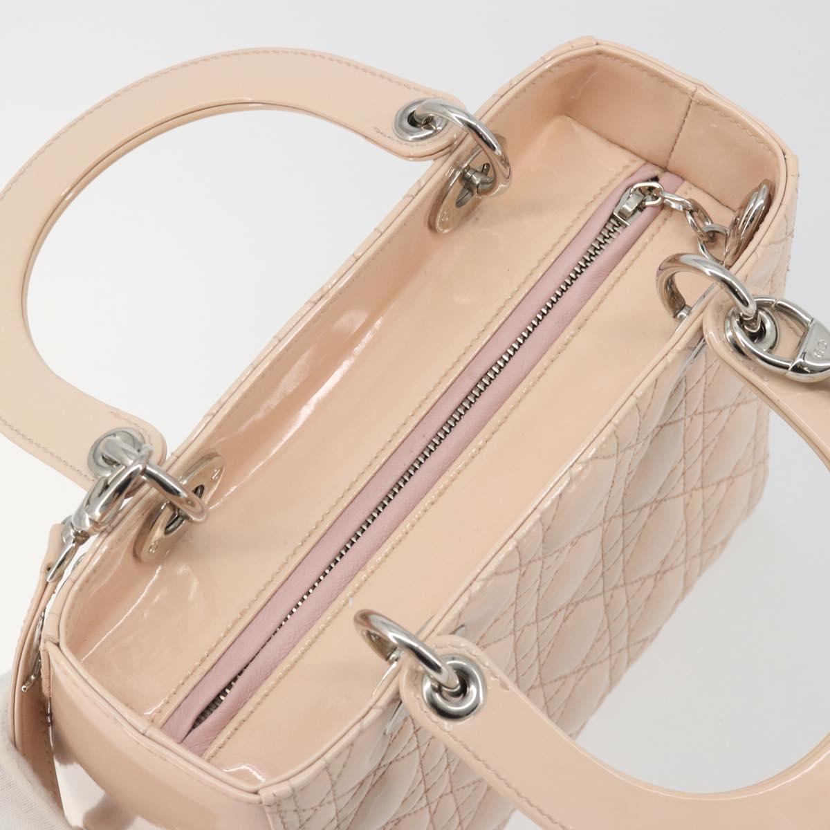 Christian Dior Lady Dior Canage Large Bag Patent leather 2way Pink Auth 193127