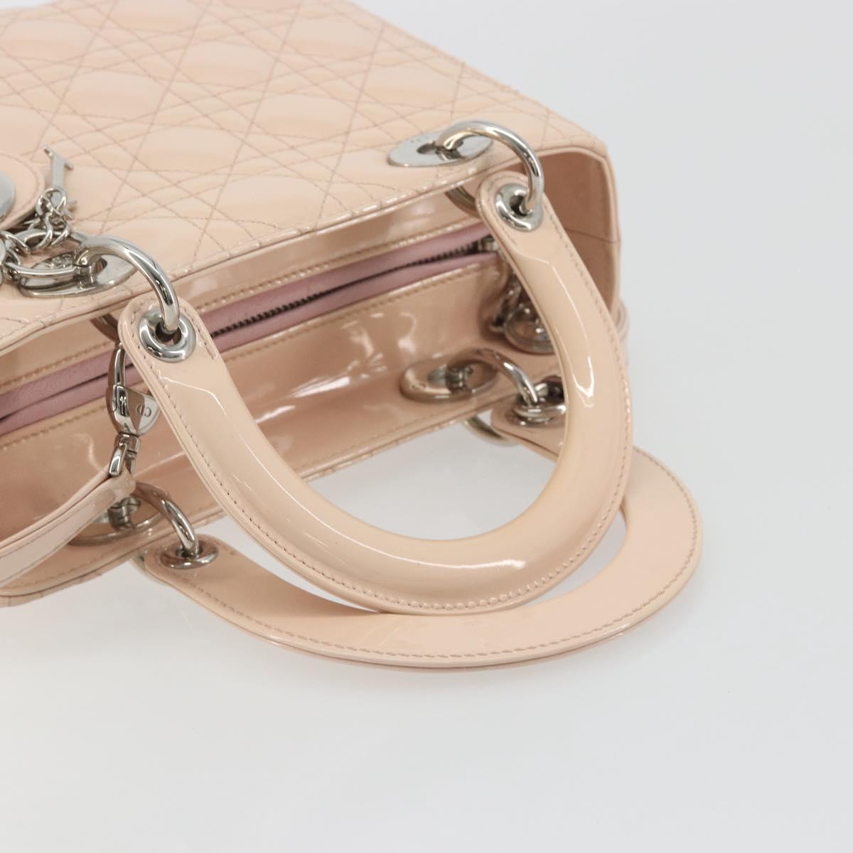 Christian Dior Lady Dior Canage Large Bag Patent leather 2way Pink Auth 193127