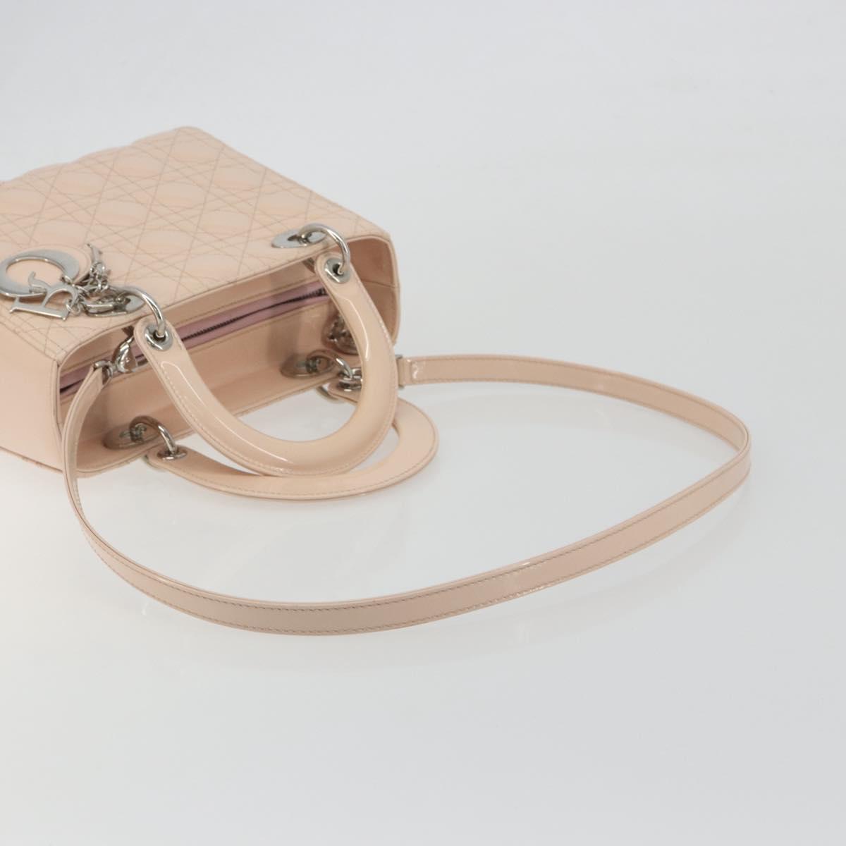 Christian Dior Lady Dior Canage Large Bag Patent leather 2way Pink Auth 193127