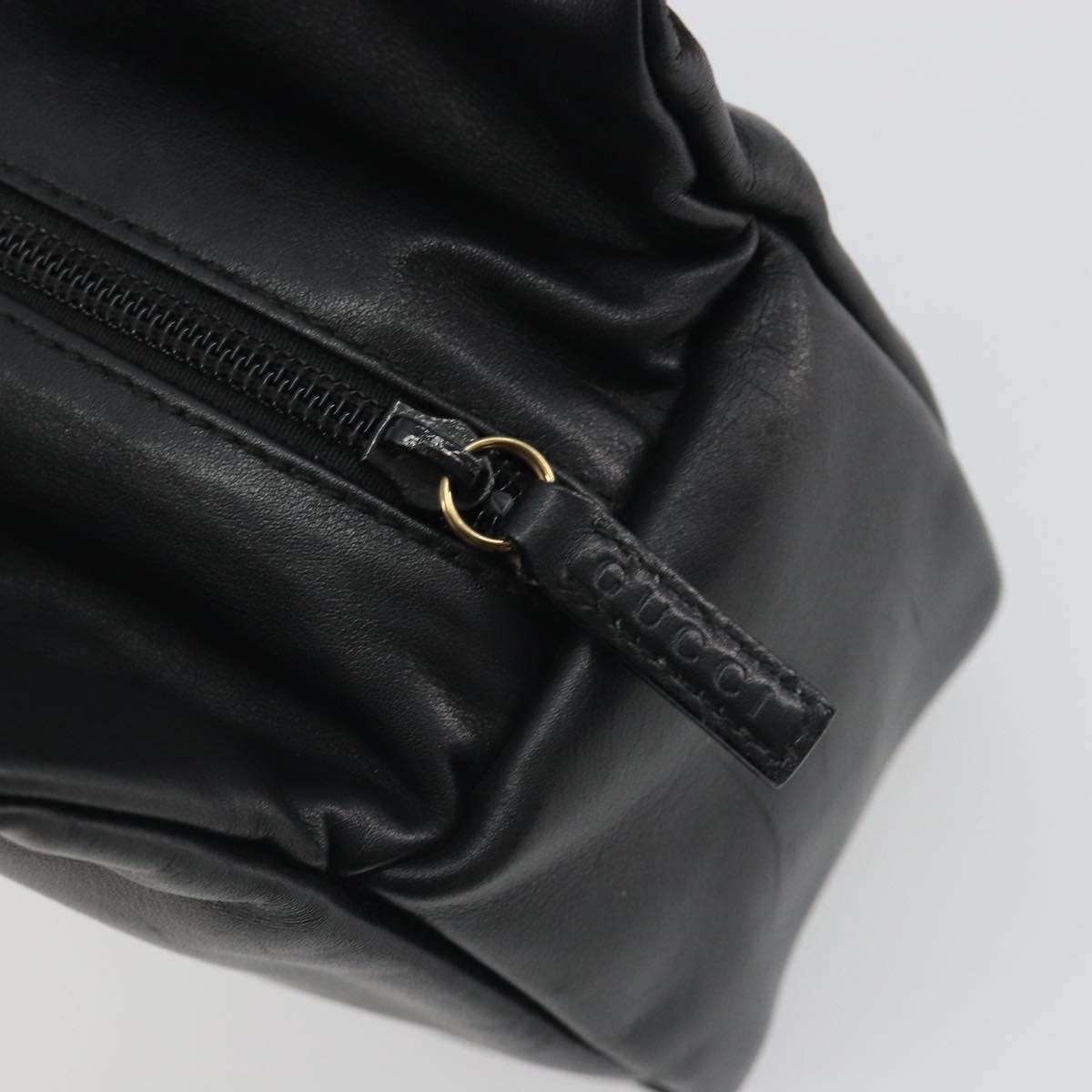 GUCCI Bamboo Hand Bag Leather Black Gold 000 2865 0575 Auth 193128