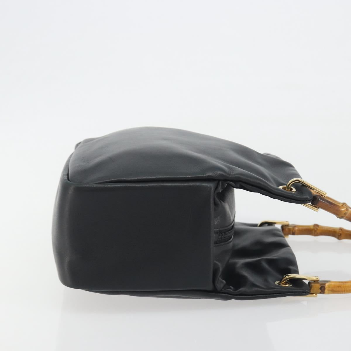 GUCCI Bamboo Hand Bag Leather Black Gold 000 2865 0575 Auth 193128