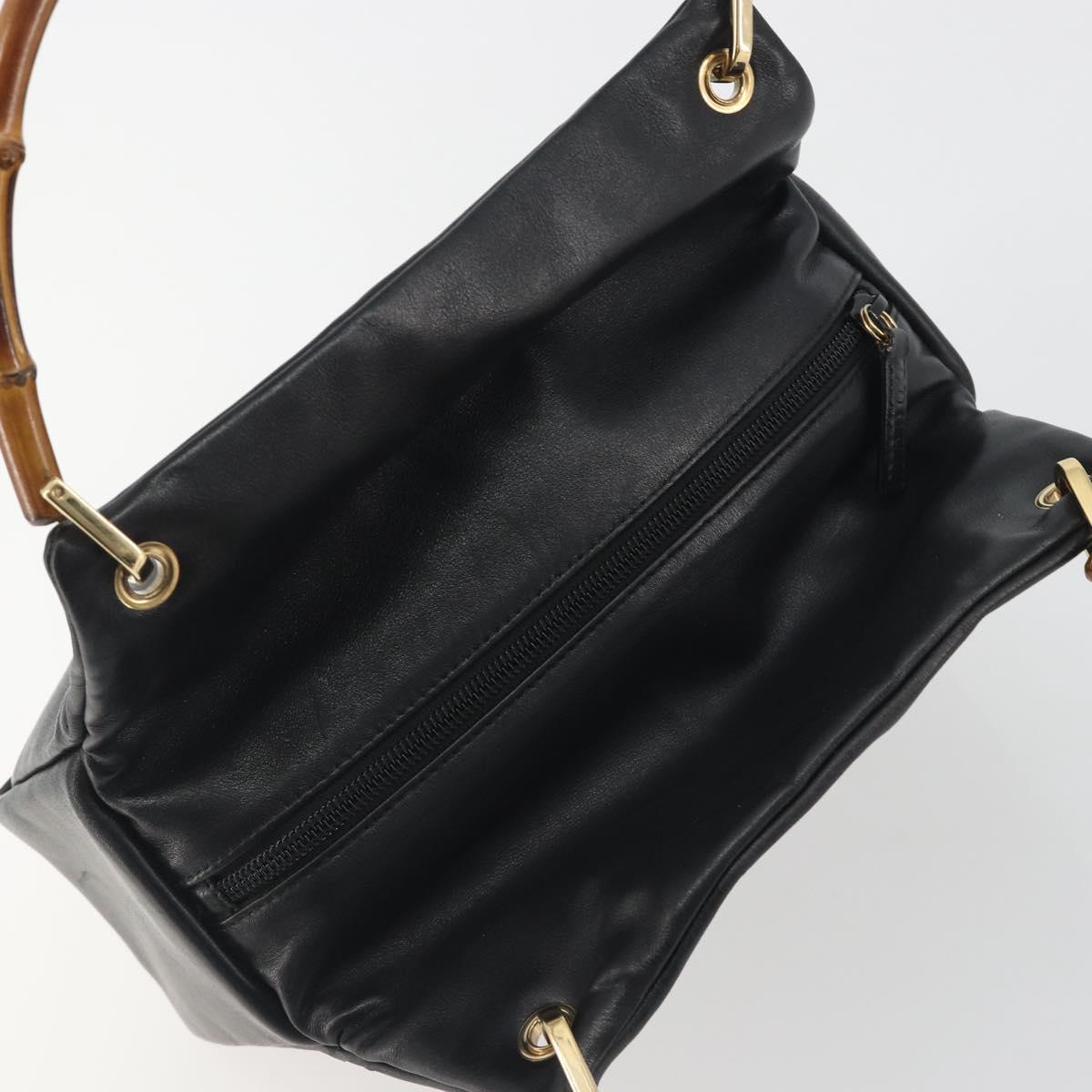 GUCCI Bamboo Hand Bag Leather Black Gold 000 2865 0575 Auth 193128