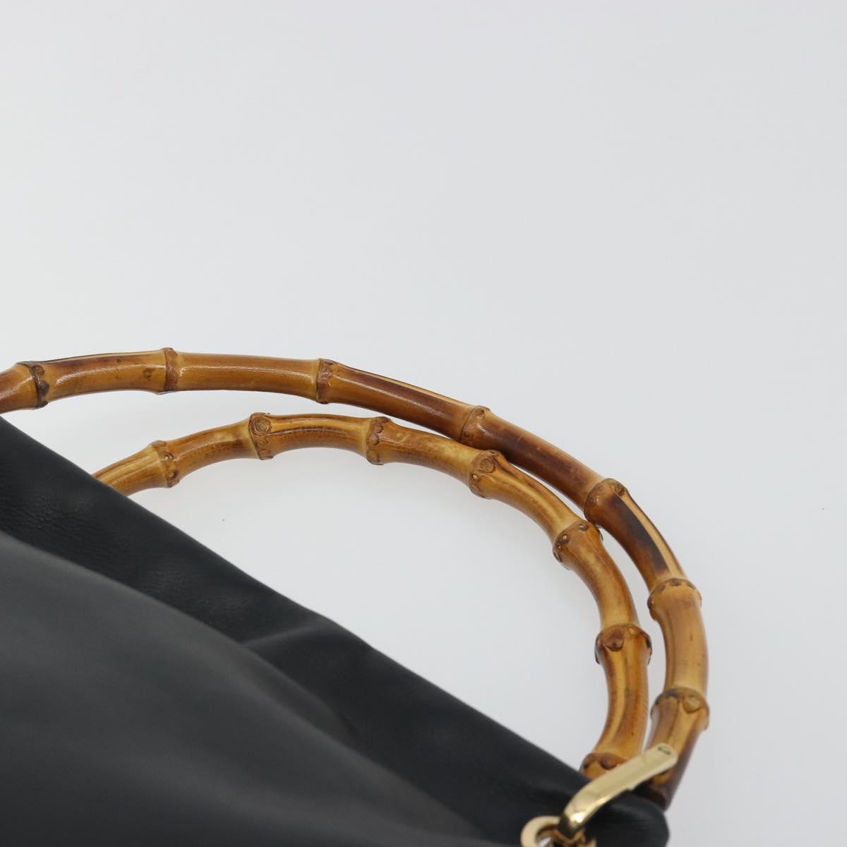 GUCCI Bamboo Hand Bag Leather Black Gold 000 2865 0575 Auth 193128