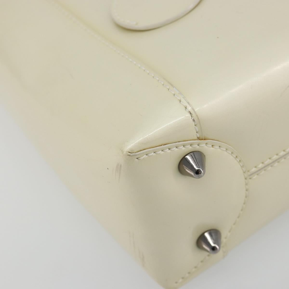 Christian Dior Maris Pearl Hand Bag Patent leather White Silver Auth 193129A