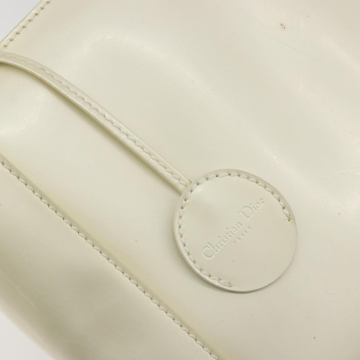 Christian Dior Maris Pearl Hand Bag Patent leather White Silver Auth 193129A
