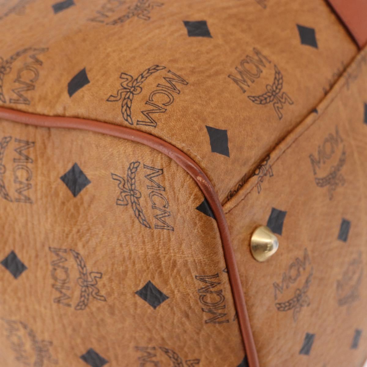 MCM Logogram Vicetos Boston Bag PVC Leather Brown Gold Auth 193130