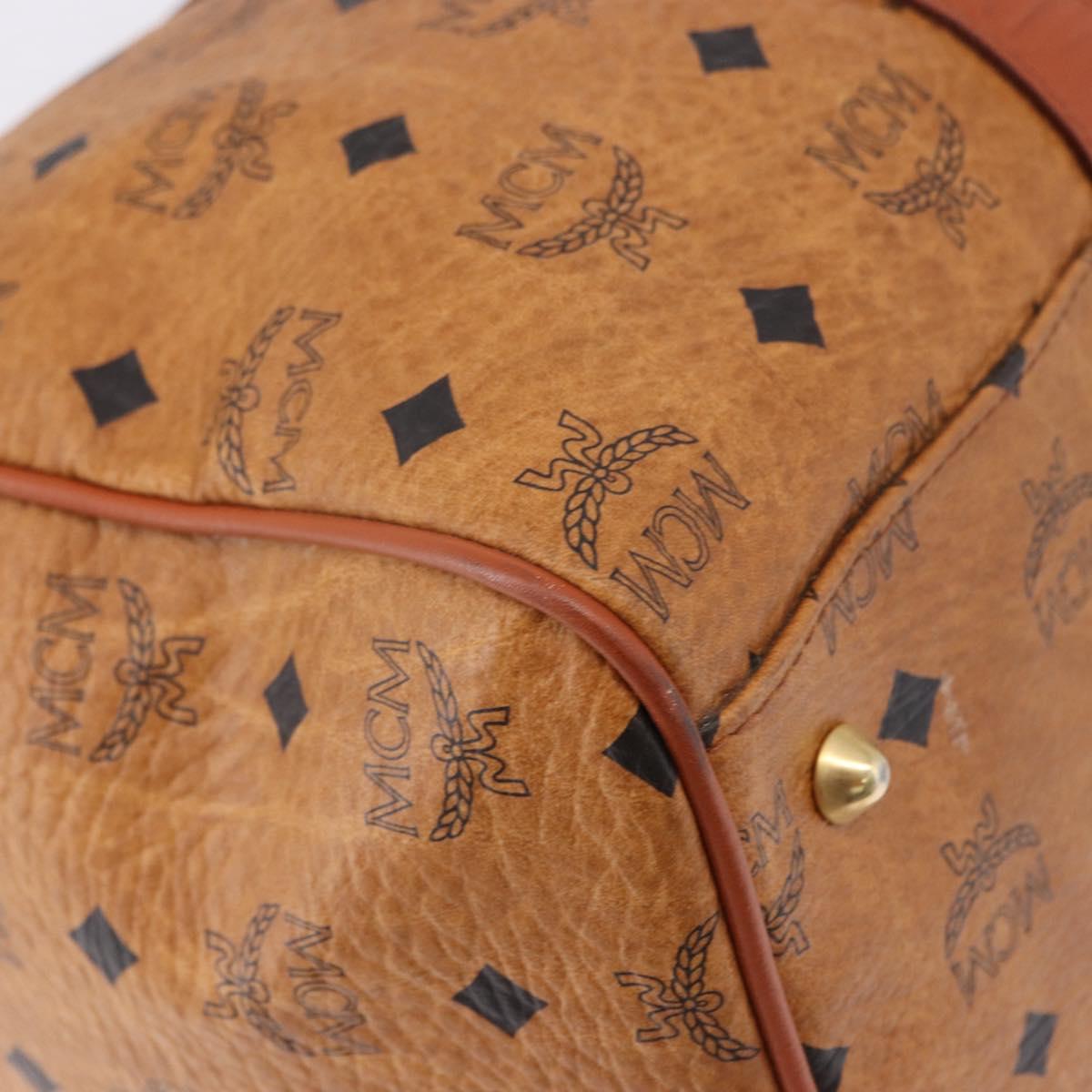 MCM Logogram Vicetos Boston Bag PVC Leather Brown Gold Auth 193130