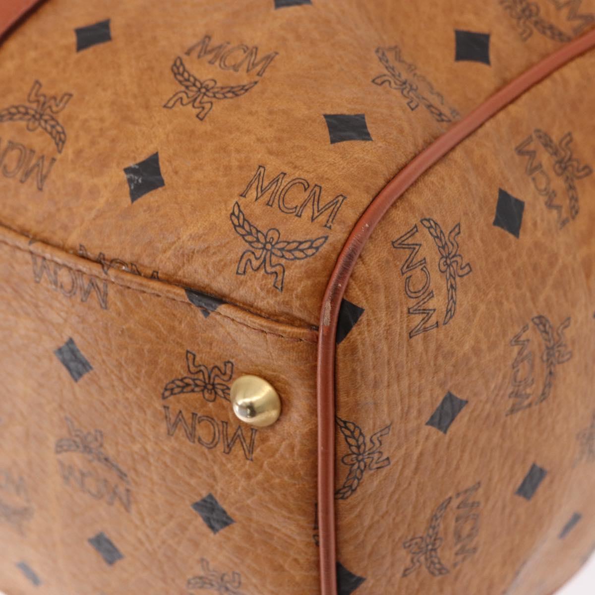 MCM Logogram Vicetos Boston Bag PVC Leather Brown Gold Auth 193130