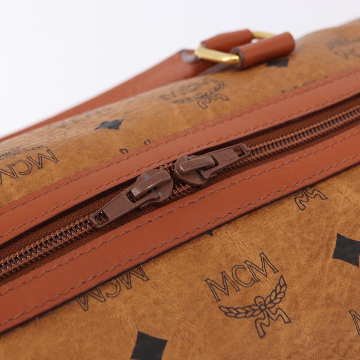 MCM Logogram Vicetos Boston Bag PVC Leather Brown Gold Auth 193130