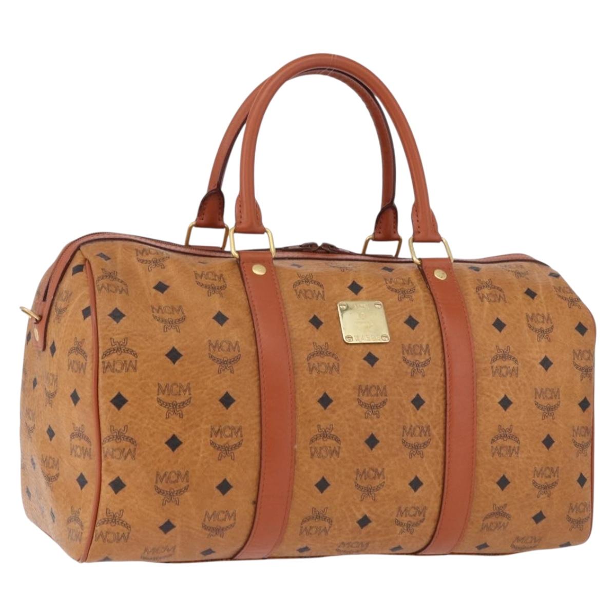 MCM Logogram Vicetos Boston Bag PVC Leather Brown Gold Auth 193130