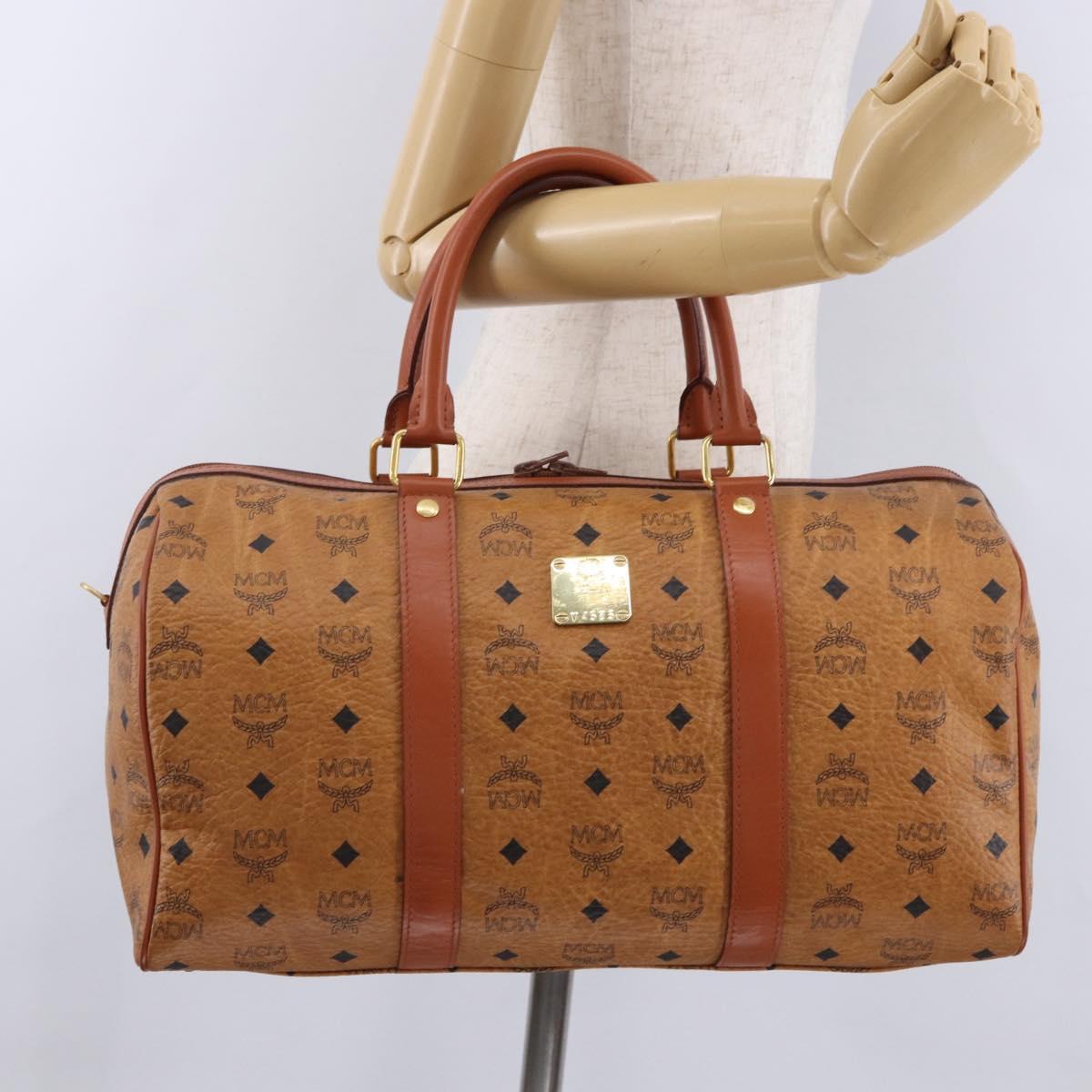 MCM Logogram Vicetos Boston Bag PVC Leather Brown Gold Auth 193130