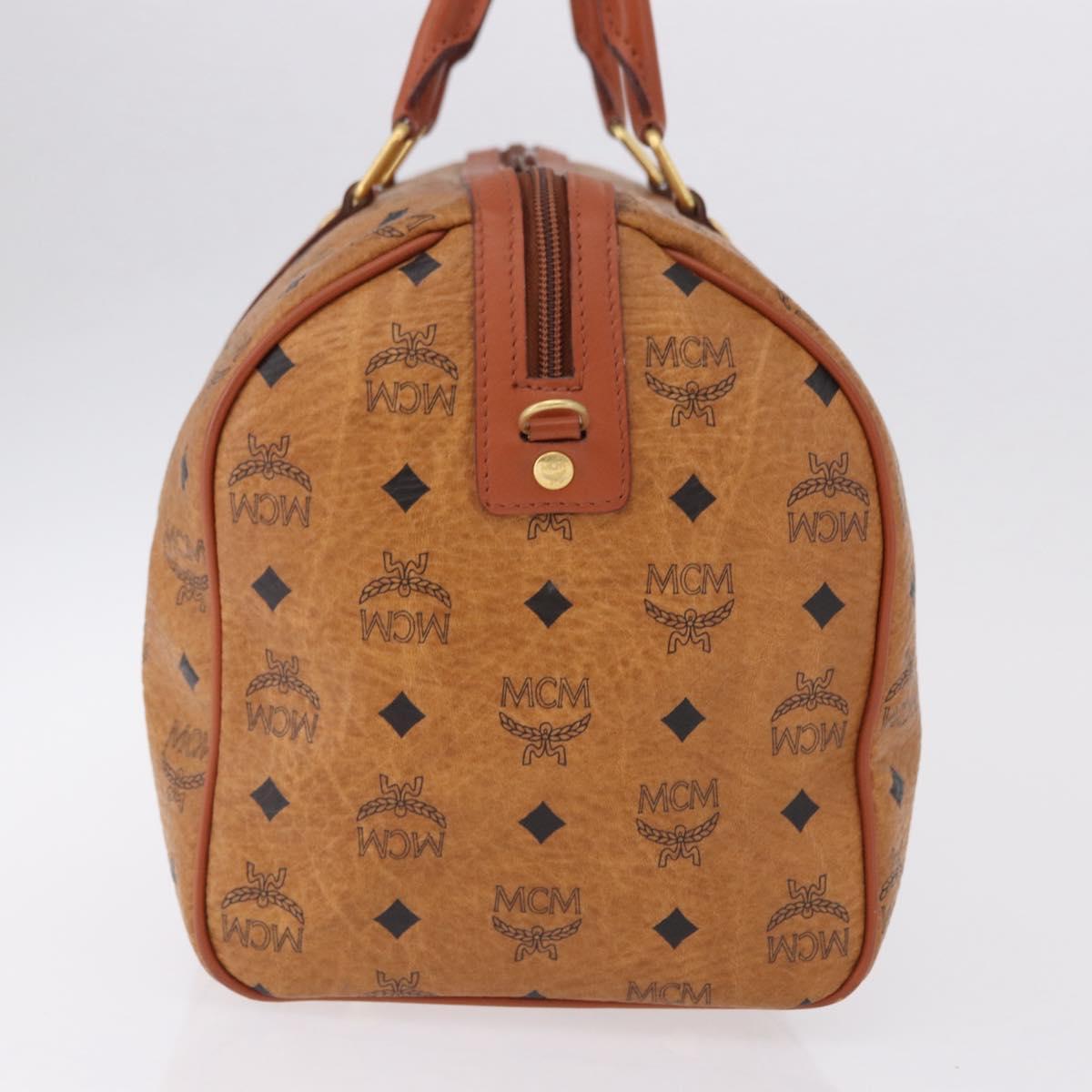 MCM Logogram Vicetos Boston Bag PVC Leather Brown Gold Auth 193130