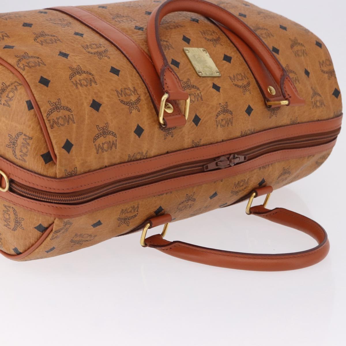 MCM Logogram Vicetos Boston Bag PVC Leather Brown Gold Auth 193130