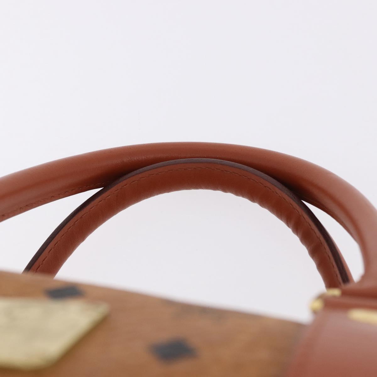 MCM Logogram Vicetos Boston Bag PVC Leather Brown Gold Auth 193130