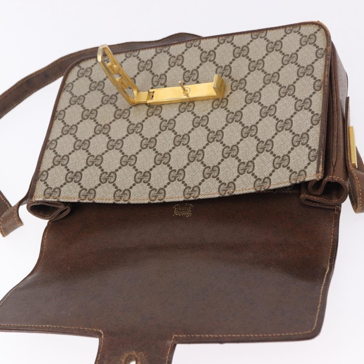 GUCCI GG Supreme Shoulder Bag PVC Beige Gold Auth 193131