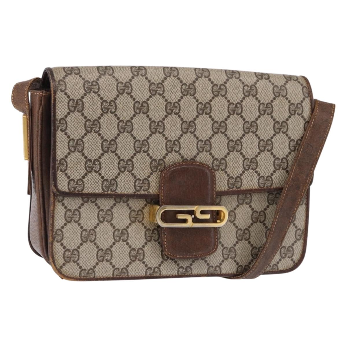 GUCCI GG Supreme Shoulder Bag PVC Beige Gold Auth 193131