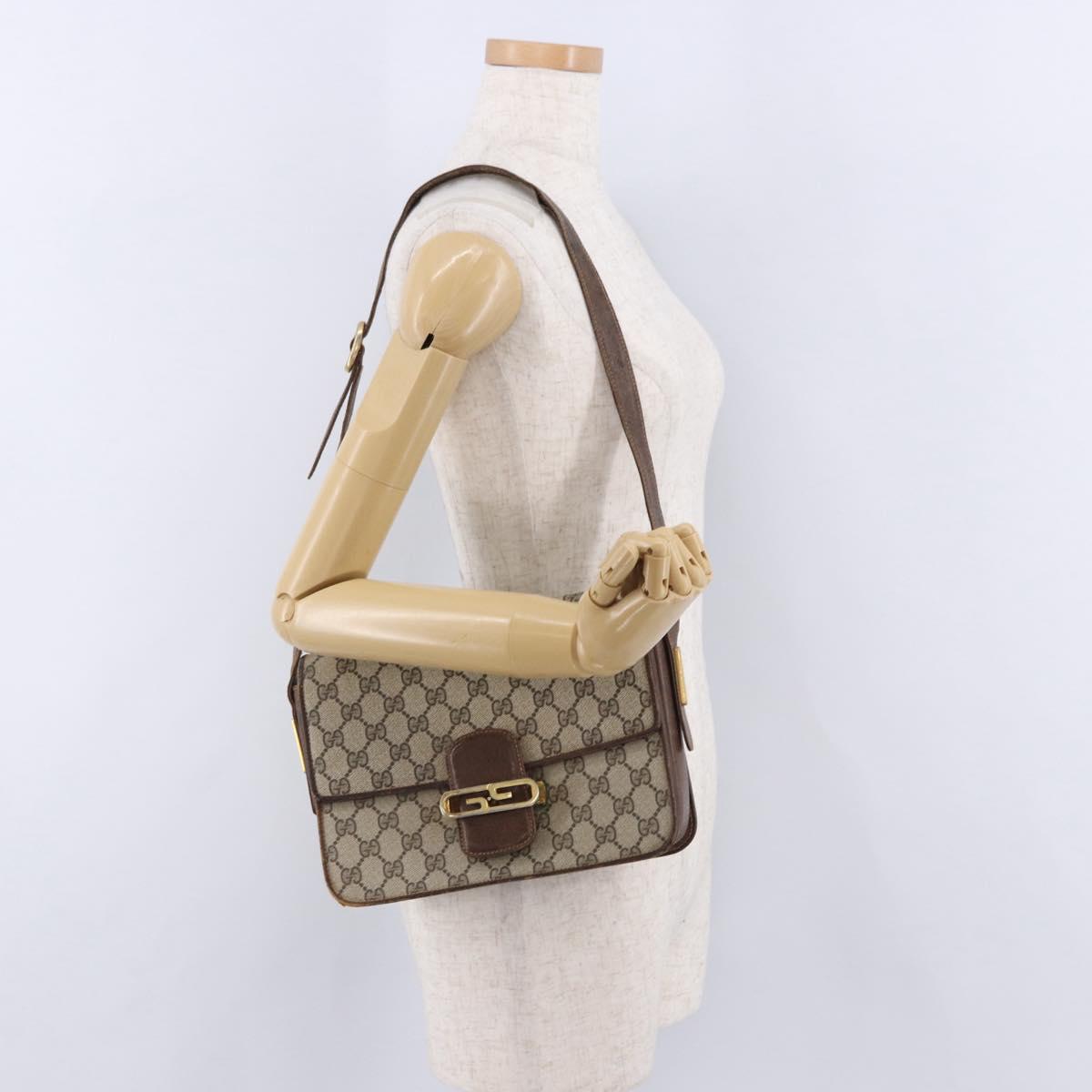 GUCCI GG Supreme Shoulder Bag PVC Beige Gold Auth 193131