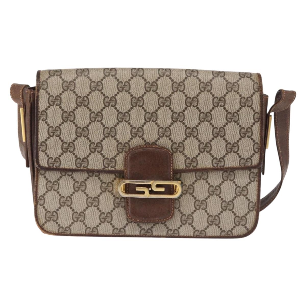 GUCCI GG Supreme Shoulder Bag PVC Beige Gold Auth 193131
