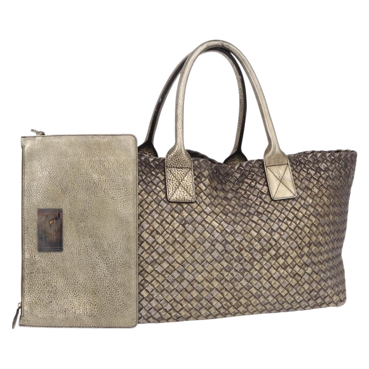 BOTTEGA VENETA INTRECCIATO Cabas MM Tote Bag Leather Gold 115664 Auth 193133SAM