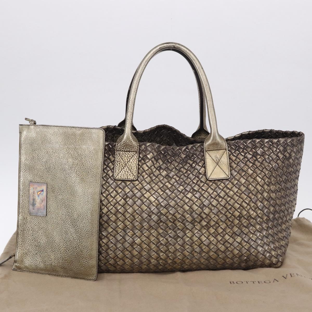 BOTTEGA VENETA INTRECCIATO Cabas MM Tote Bag Leather Gold 115664 Auth 193133SAM