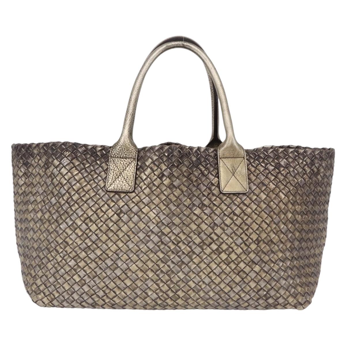 BOTTEGA VENETA INTRECCIATO Cabas MM Tote Bag Leather Gold 115664 Auth 193133SAM