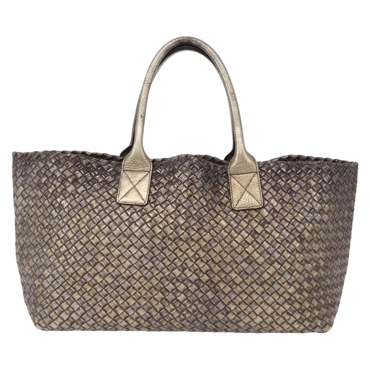 BOTTEGA VENETA INTRECCIATO Cabas MM Tote Bag Leather Gold 115664 Auth 193133SAM