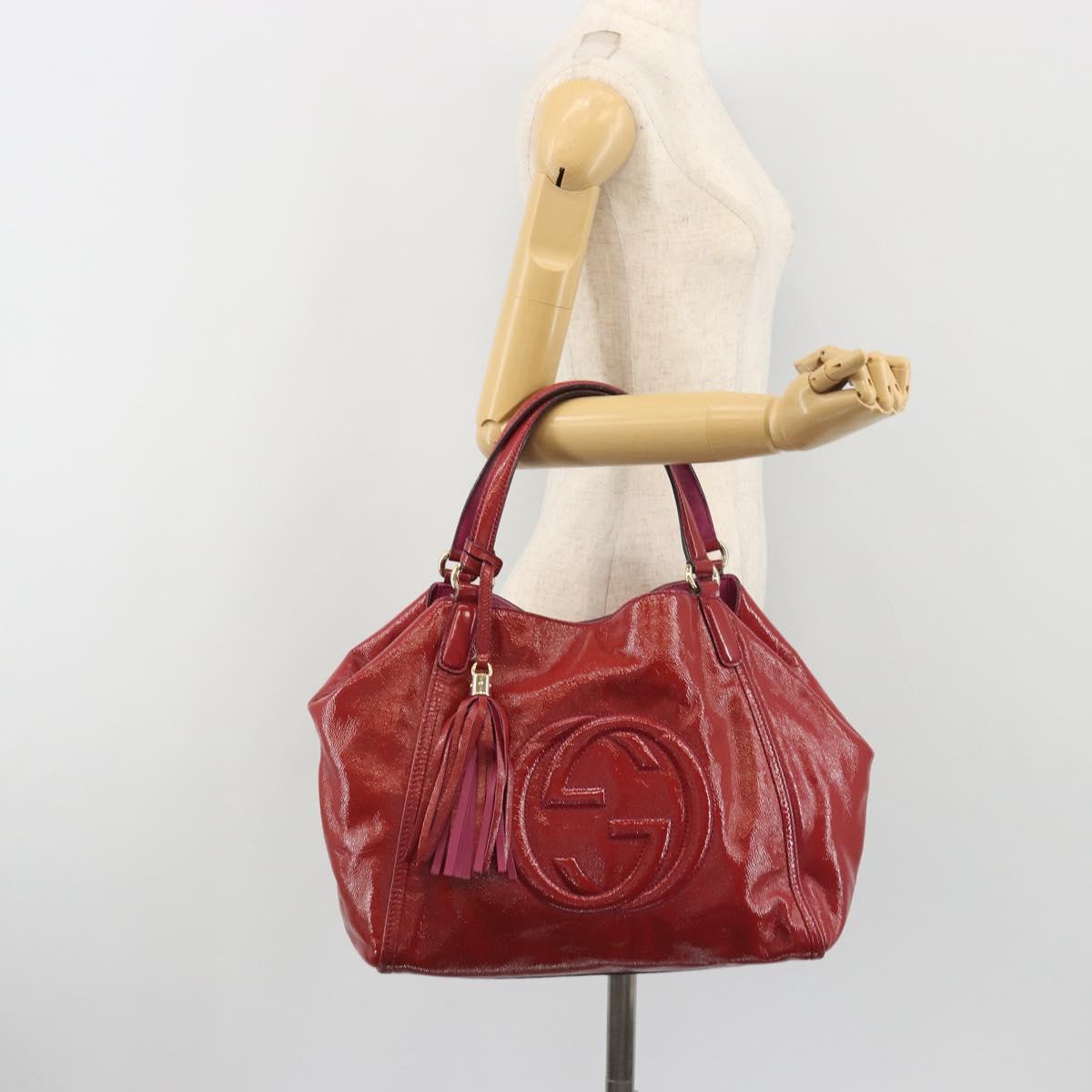 GUCCI Soho Hand Bag Patent leather Red Gold 282309 Auth 193134