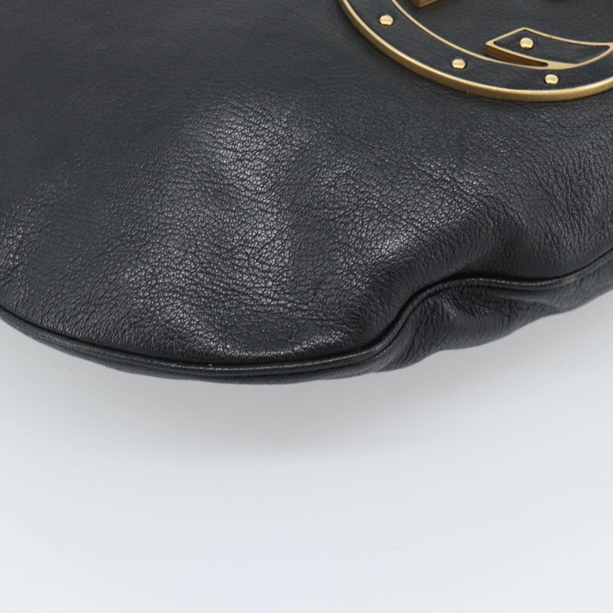 GUCCI Interlocking G Shoulder Bag Leather Black Gold 121546 Auth 193135V