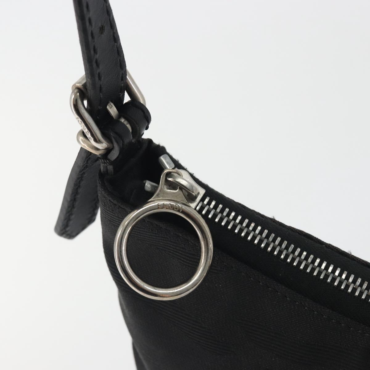 FENDI Zucchino Canvas Shoulder Bag Dark Brown Silver Auth 193139V