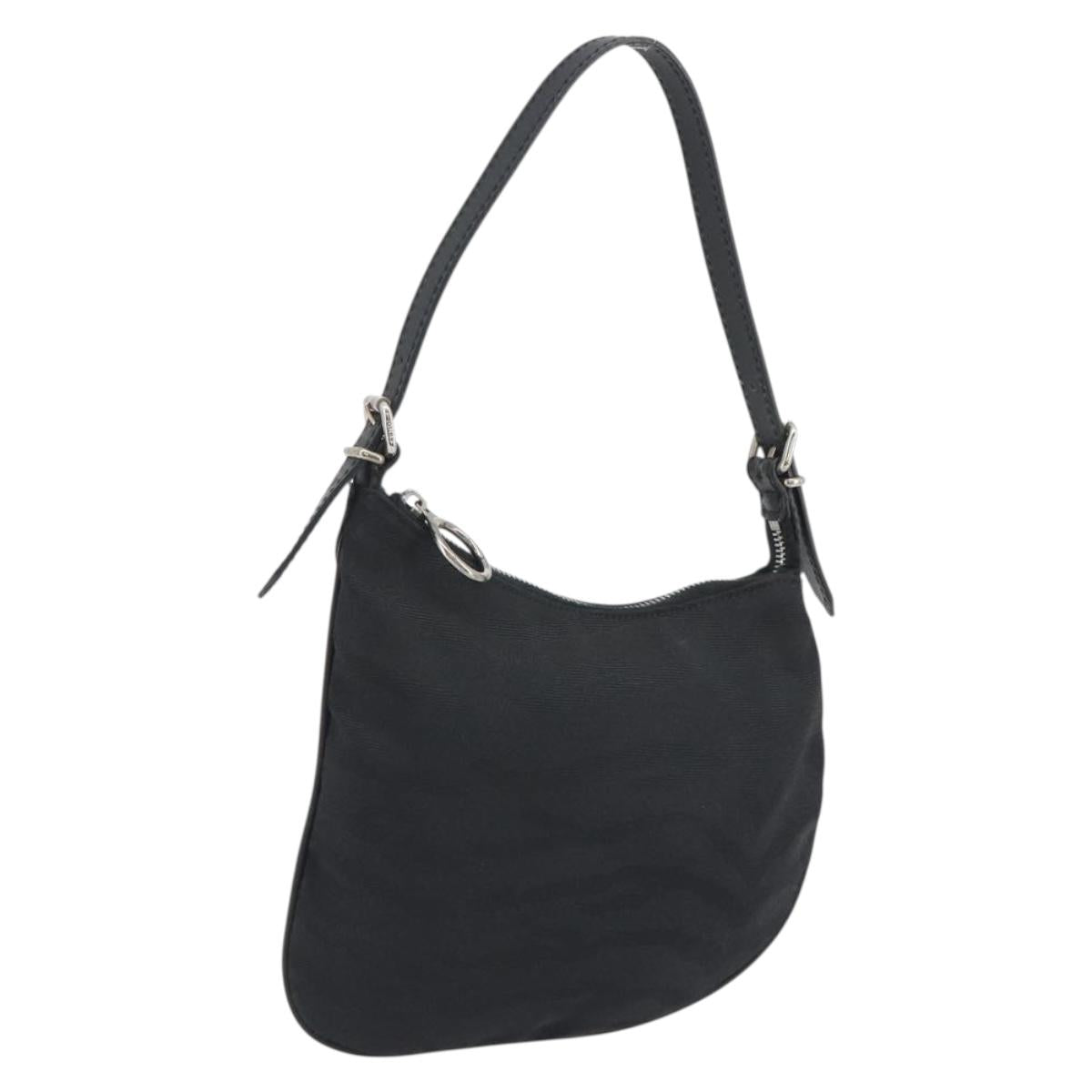 FENDI Zucchino Canvas Shoulder Bag Dark Brown Silver Auth 193139V
