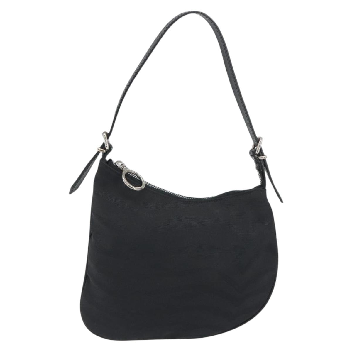 FENDI Zucchino Canvas Shoulder Bag Dark Brown Silver Auth 193139V