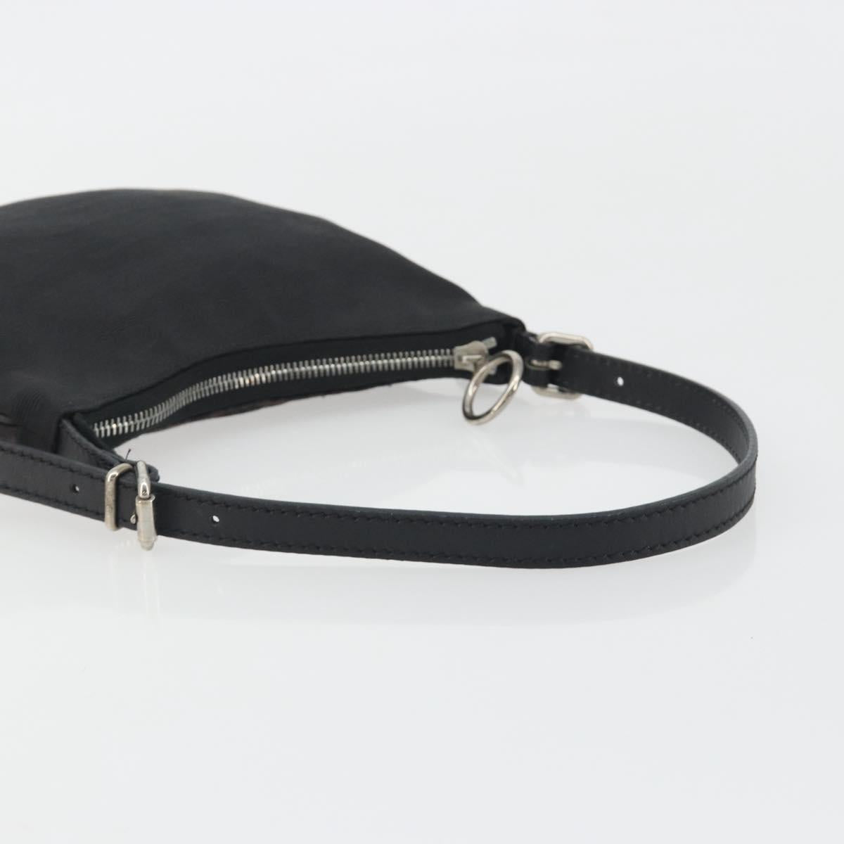 FENDI Zucchino Canvas Shoulder Bag Dark Brown Silver Auth 193139V