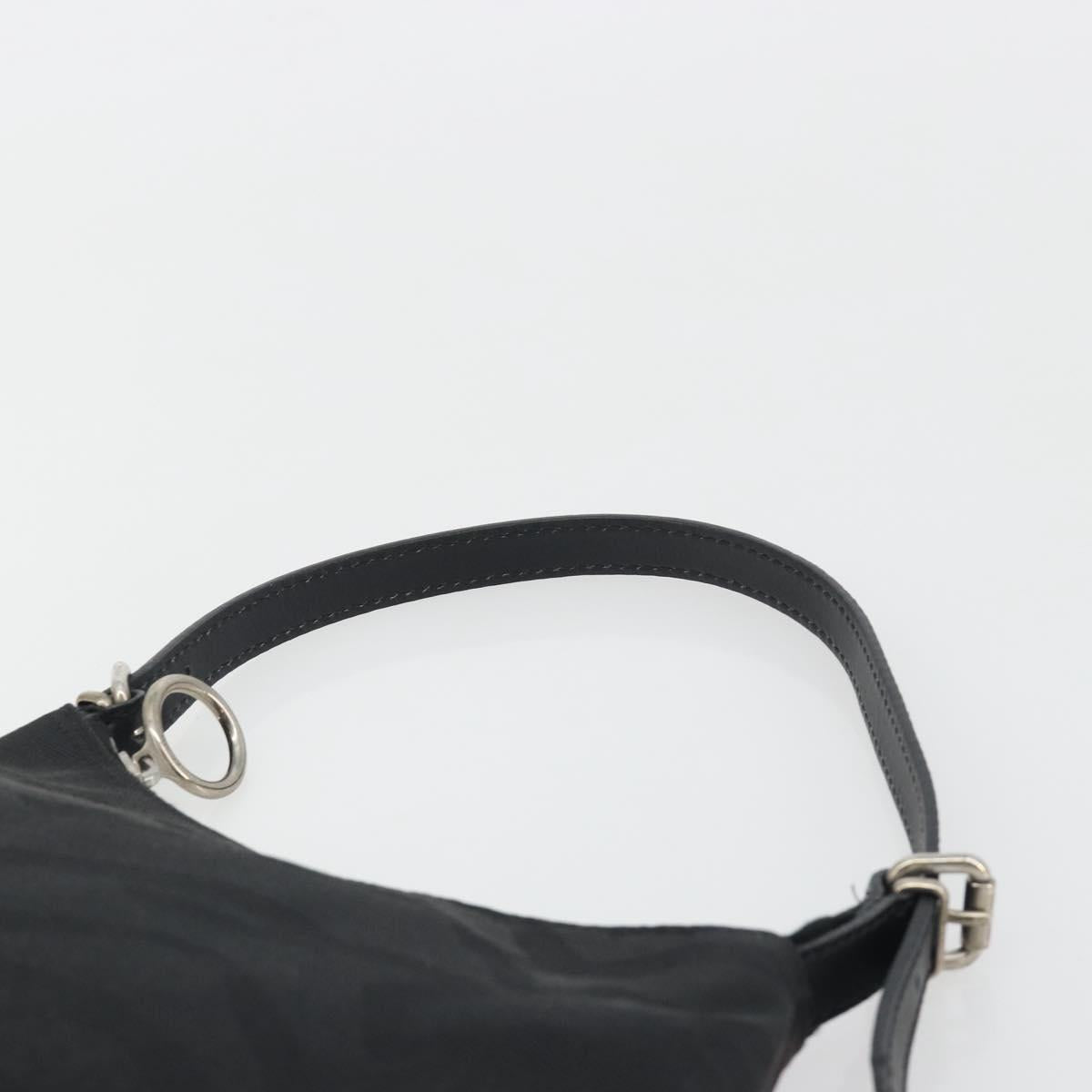 FENDI Zucchino Canvas Shoulder Bag Dark Brown Silver Auth 193139V