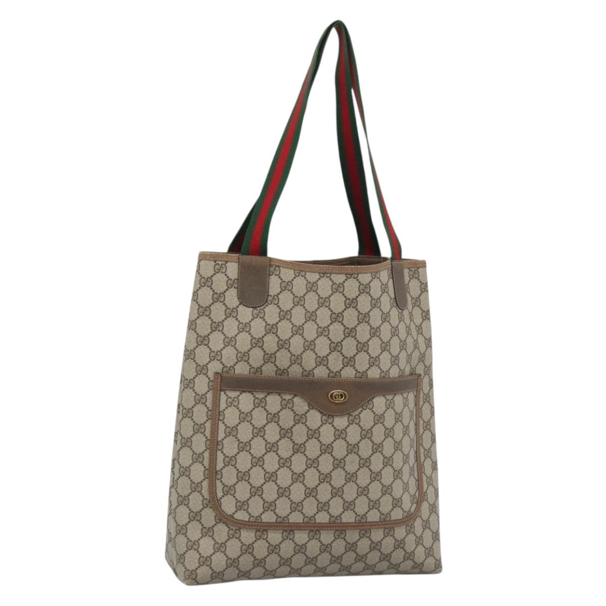GUCCI GG Supreme Web Sherry Line Tote Bag PVC Beige 39 02 003 Auth 193140