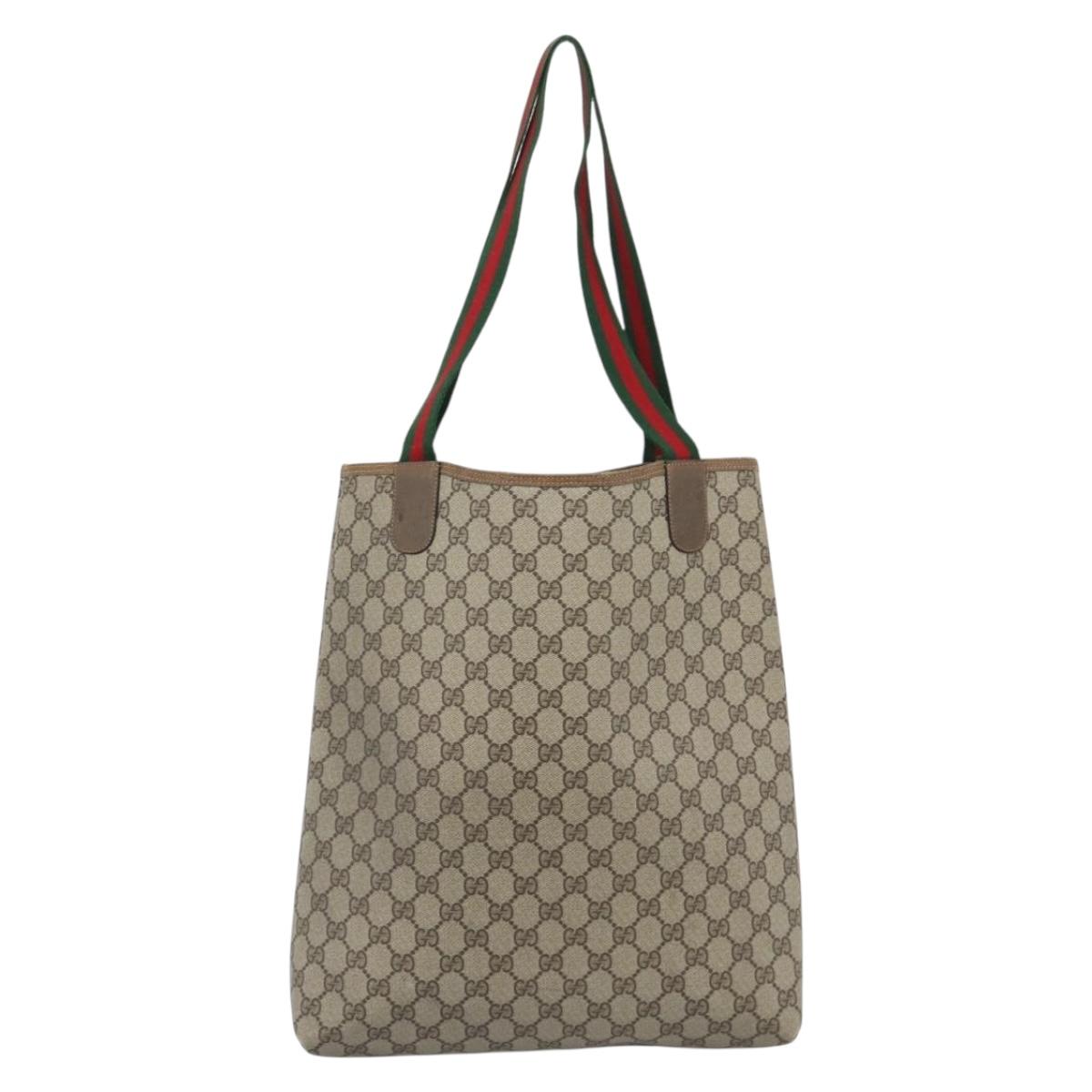 GUCCI GG Supreme Web Sherry Line Tote Bag PVC Beige 39 02 003 Auth 193140