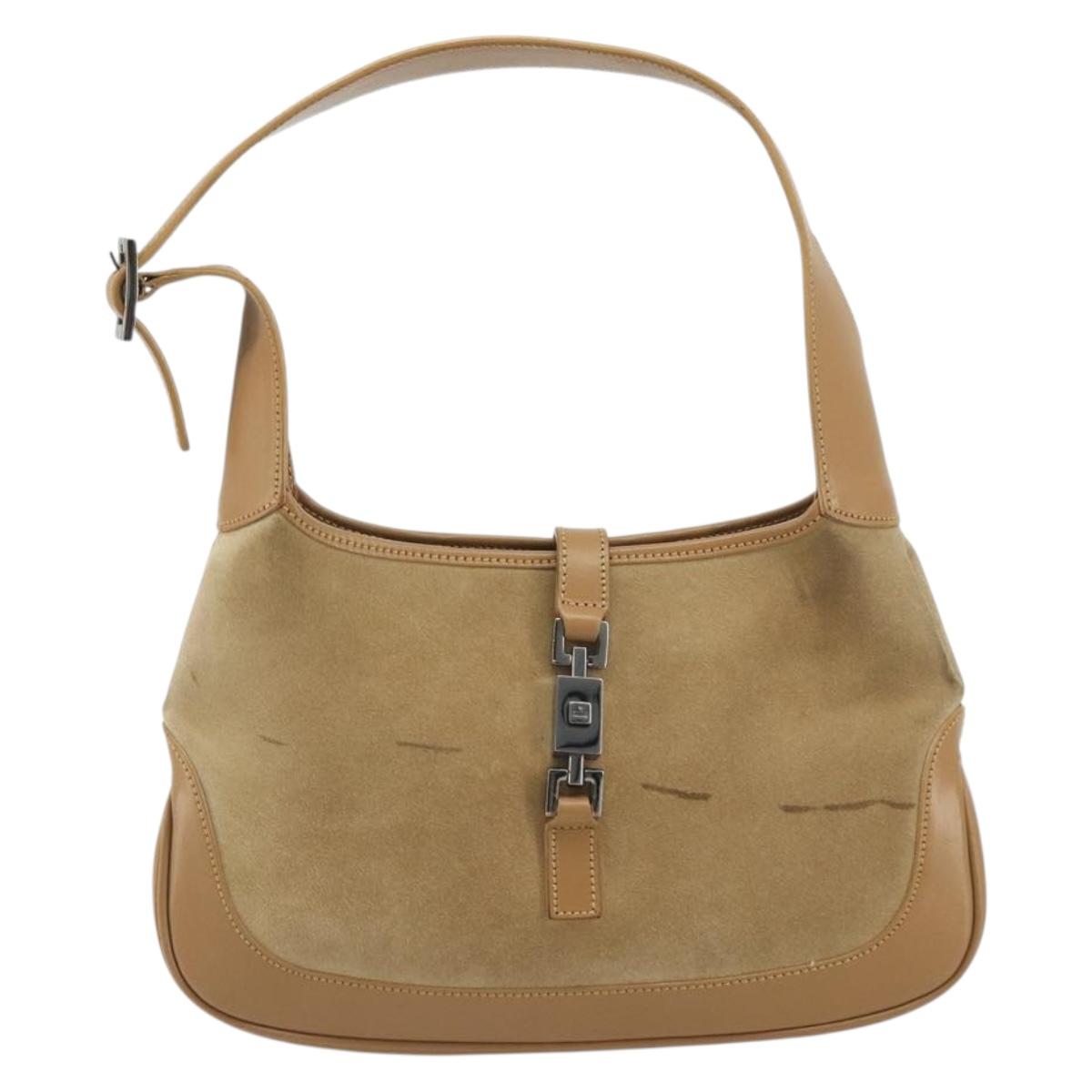 GUCCI Jackie Shoulder Bag Suede Beige Silver 001 3735 Auth 193141A