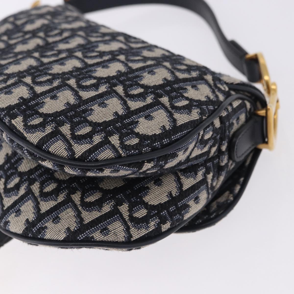 Christian Dior Trotter Canvas Saddle Hand Bag Navy Gold Auth 193142SM