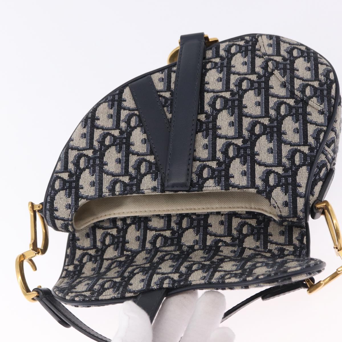 Christian Dior Trotter Canvas Saddle Hand Bag Navy Gold Auth 193142SM