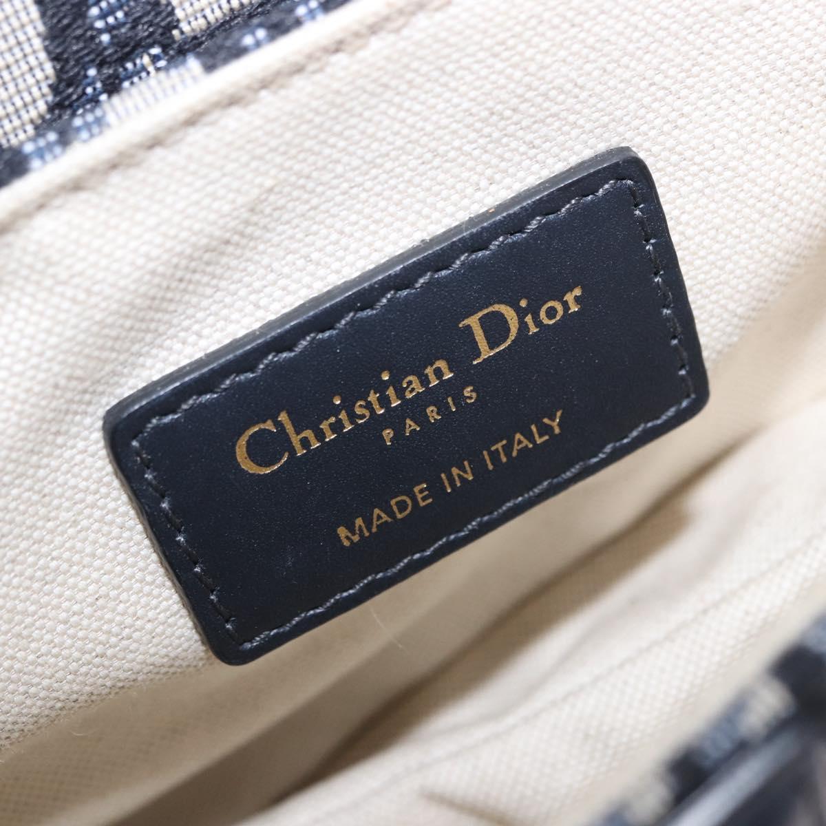 Christian Dior Trotter Canvas Saddle Hand Bag Navy Gold Auth 193142SM