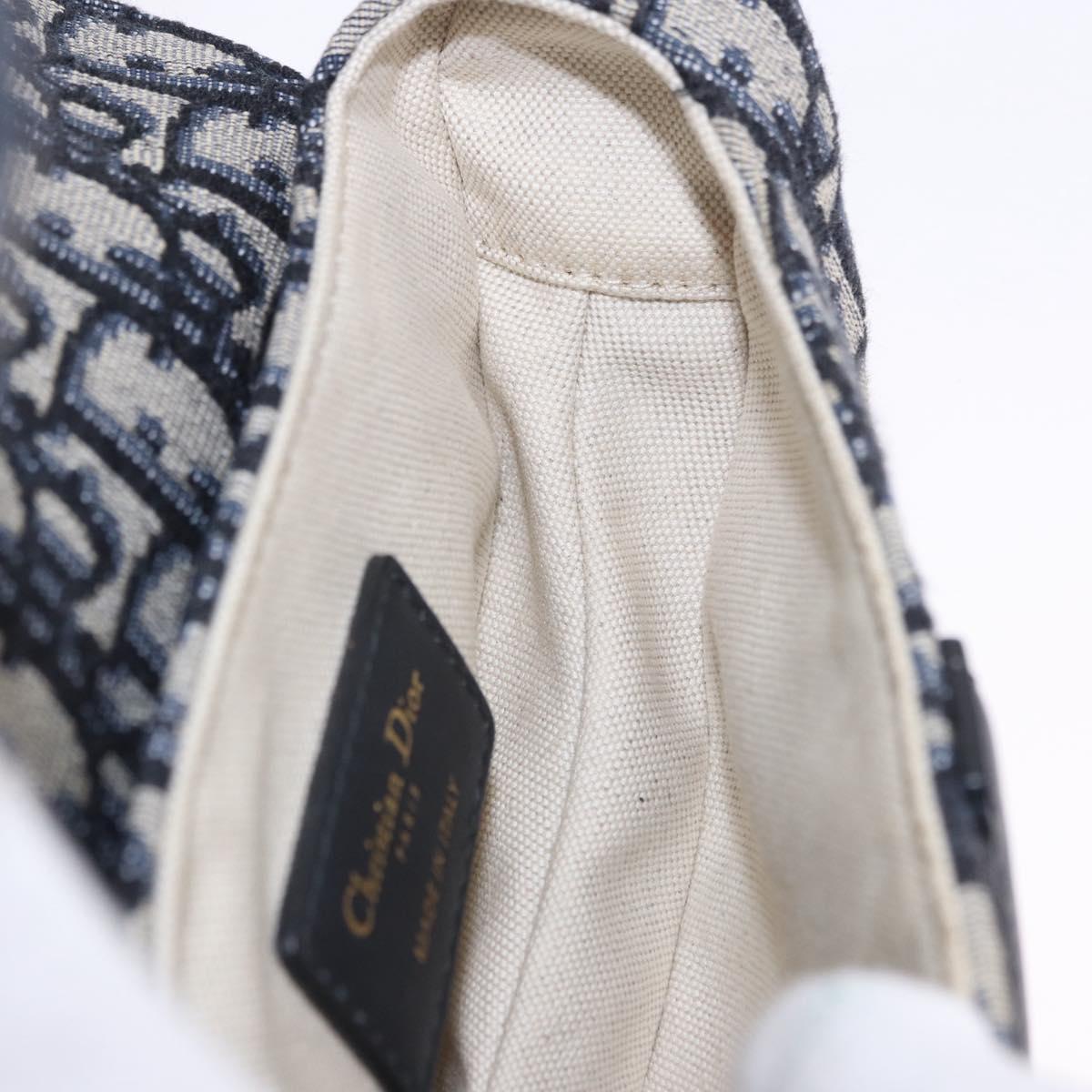Christian Dior Trotter Canvas Saddle Hand Bag Navy Gold Auth 193142SM