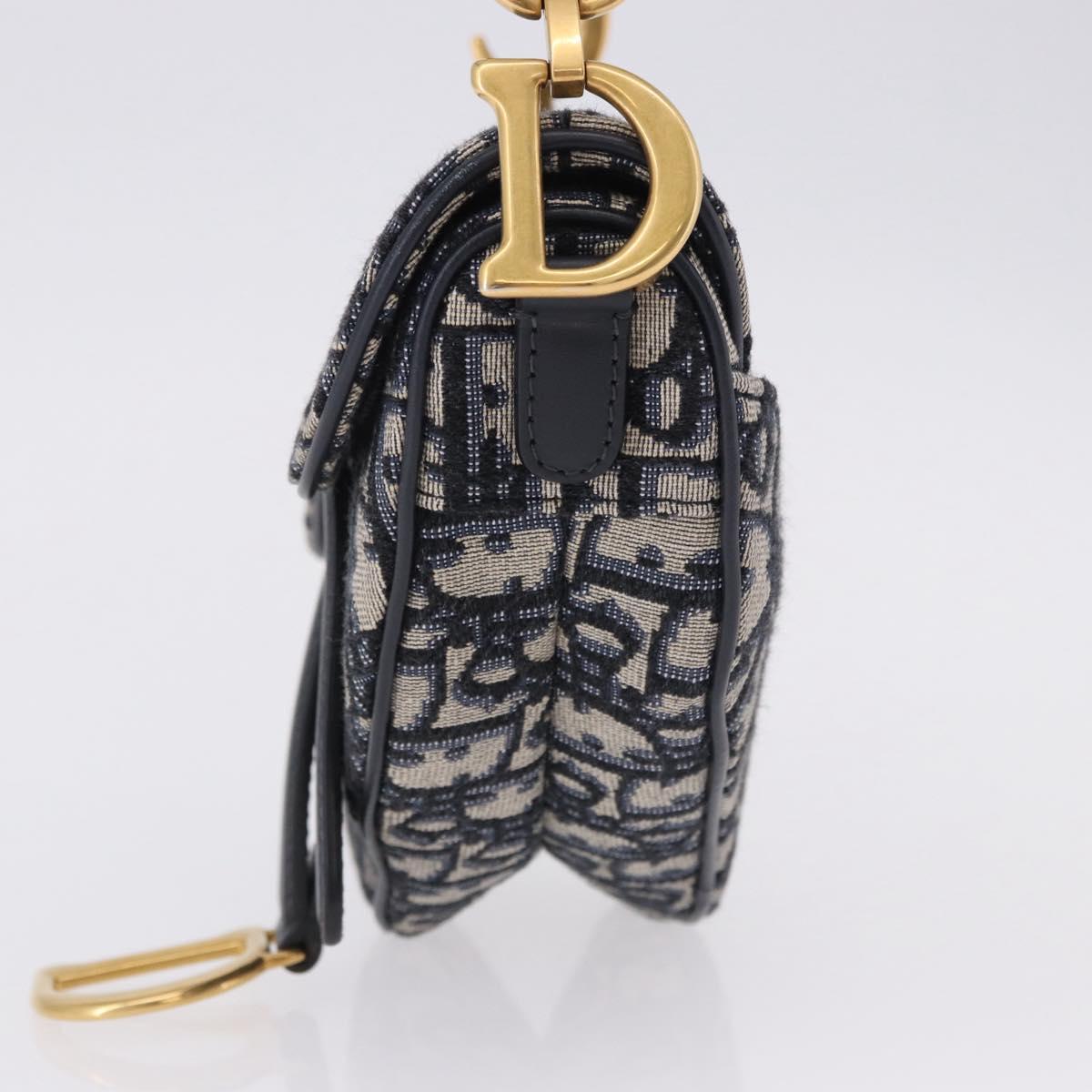 Christian Dior Trotter Canvas Saddle Hand Bag Navy Gold Auth 193142SM
