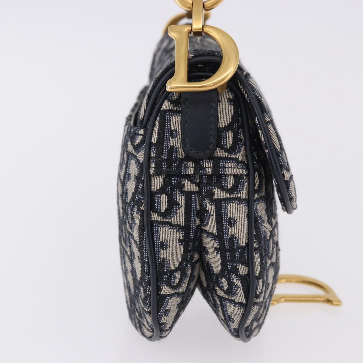 Christian Dior Trotter Canvas Saddle Hand Bag Navy Gold Auth 193142SM