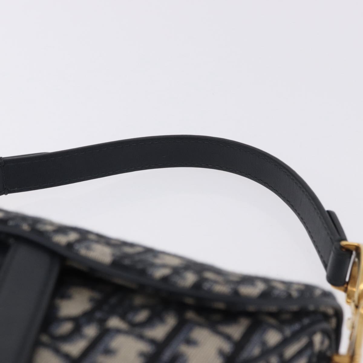 Christian Dior Trotter Canvas Saddle Hand Bag Navy Gold Auth 193142SM