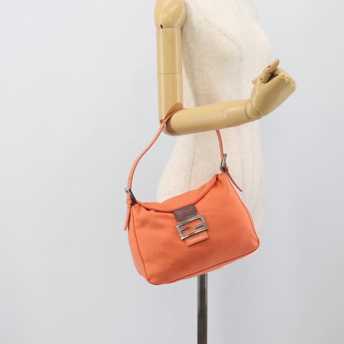 FENDI Mamma Baguette Shoulder Bag Cotton jersey Orange Silver Auth 193143