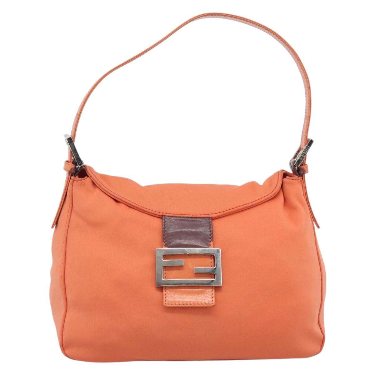 FENDI Mamma Baguette Shoulder Bag Cotton jersey Orange Silver Auth 193143